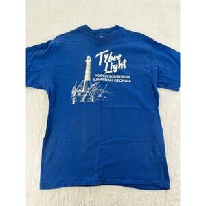 Hanes T-Shirt Womens L‎ Tybee Light Savannah Georgia Blue Vintage Beefy-T